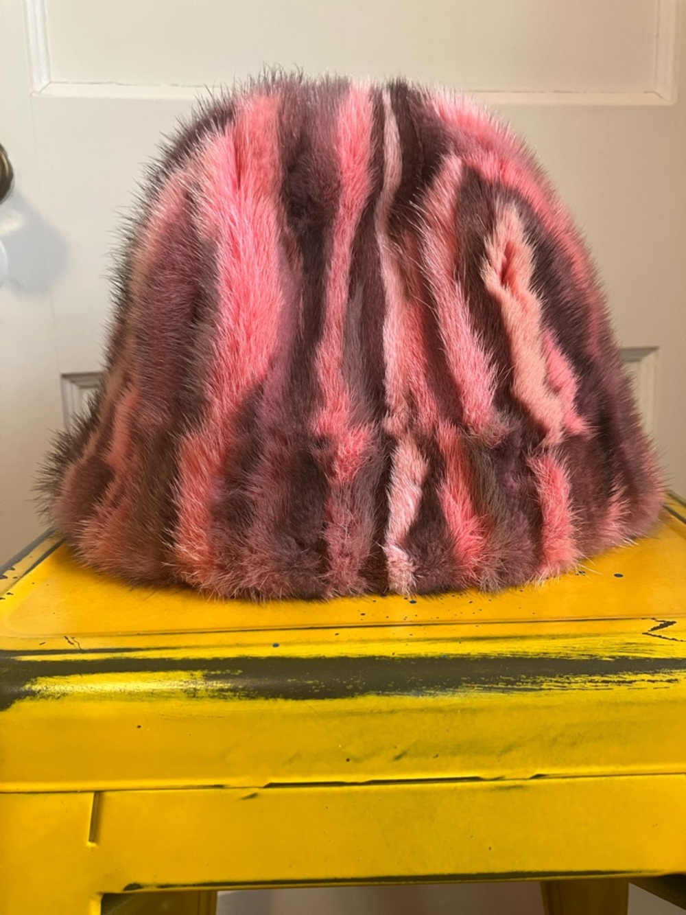 Pink Multitone real Fur Bucket Hat
